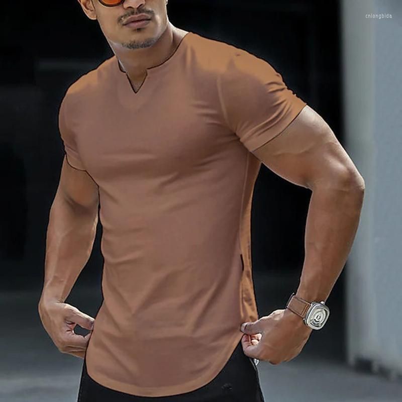 tan v neck t shirt