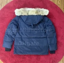 blue down jacket fur hood