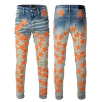 blue orange stars distressed jeans