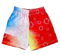 red and blue short pants