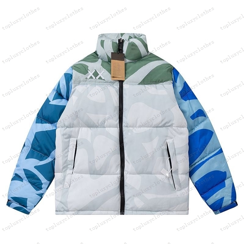 white and blue down jacket