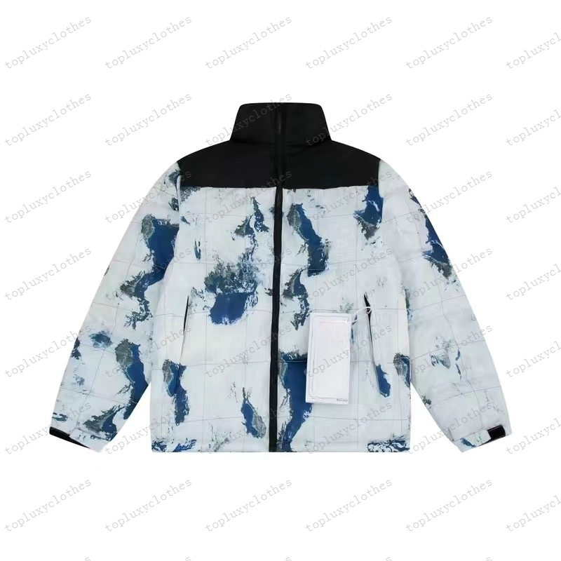 white and blue puffer jacket