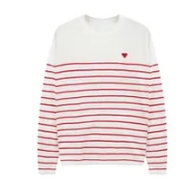 white and red crew neck sweater