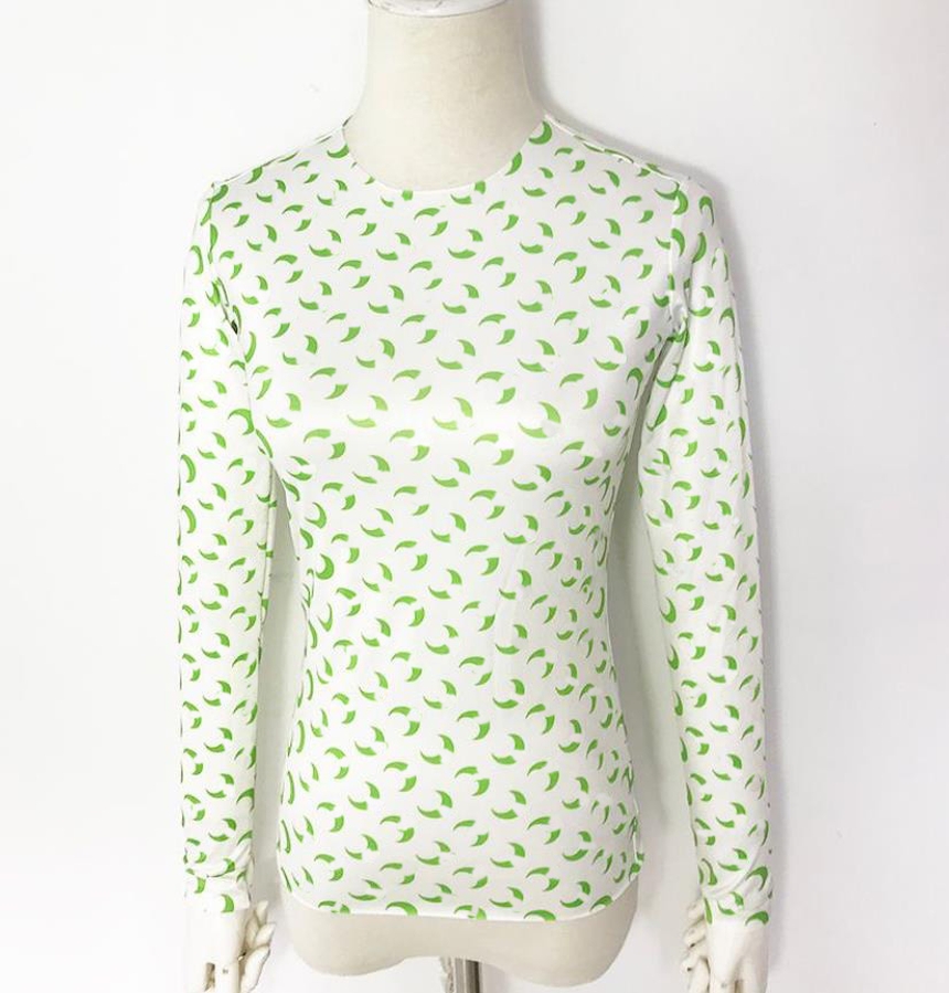 white and green crew neck long sleeve t shirt