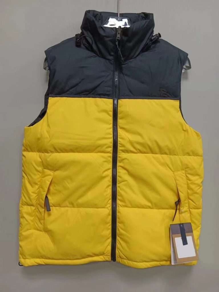 yellow black puffer vest