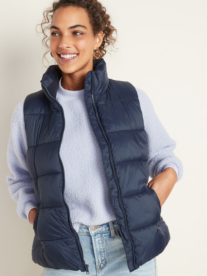 blue puffer vest