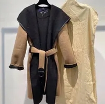 black and beige coat with belt