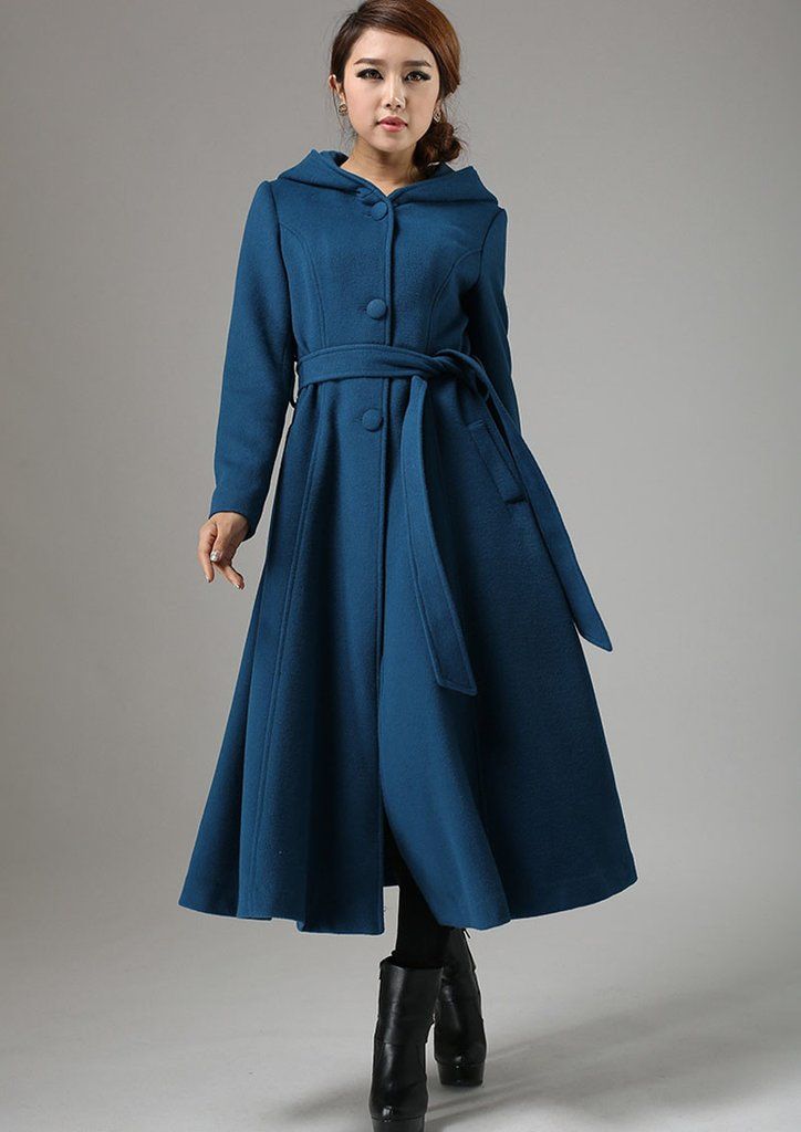 blue coat with belt