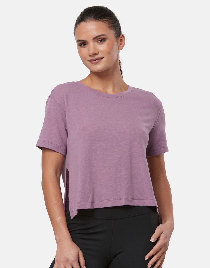 purple tee shirts women yoga