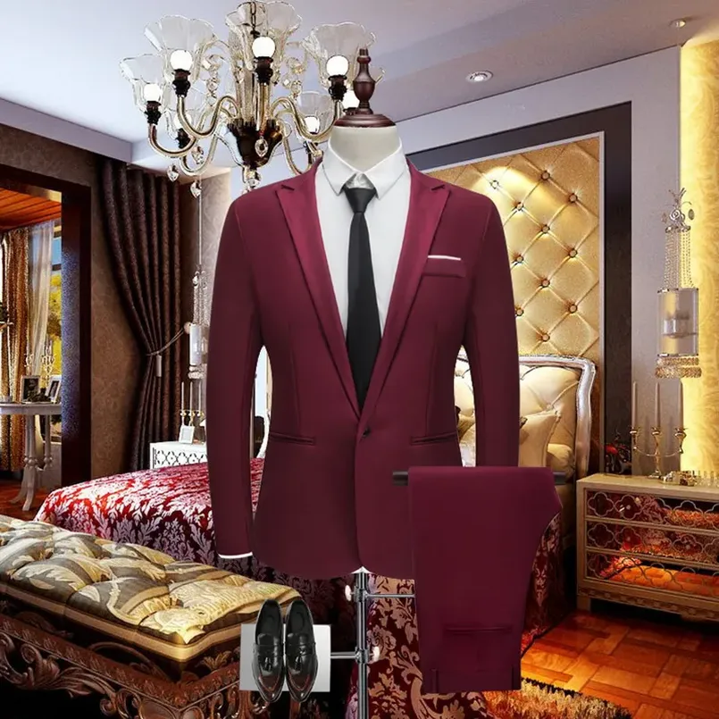 wine red suit